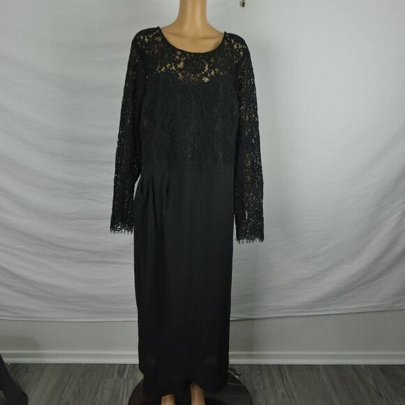 City Chic Elegant Lave Long Sleeve Dress Black Sweetheart Neck Lined Layered 26 - Picture 2 of 9